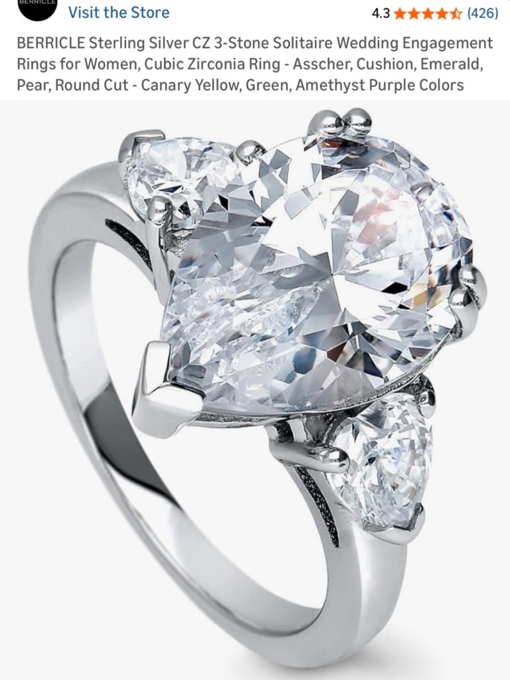 Sterling Silver Pear-Cut CZ 3-Stone Ring in White